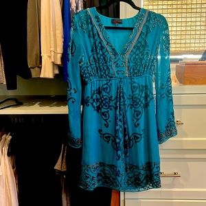 Beautiful detailed blue dress by Hale Bob. Size small
